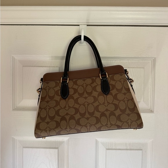 LIKE NEW!!! Coach Tan/Brown Signature Satchel with Black Trim - Picture 3 of 9